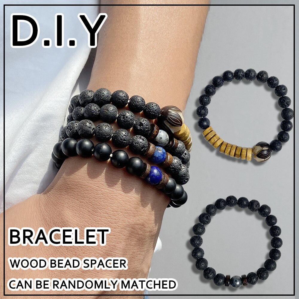 Natürliche Lava Stein Holz Bead Kit Bodhi Wurzel Charms Elastische String Handgemachte Box Für Schmuck, Die DIY Männer Armbänder Halsketten