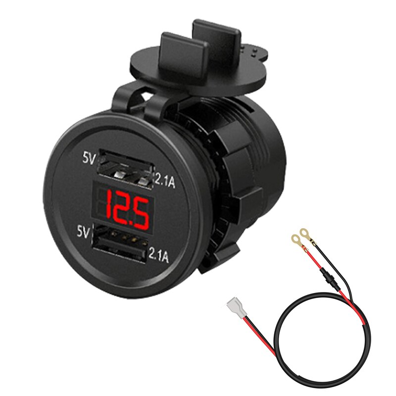 12V-24V Dual Usb-poorten Motorfiets Sigarettenaansteker Charger Met Led Digitale Voltmeter Meter Monitor Auto lader: red