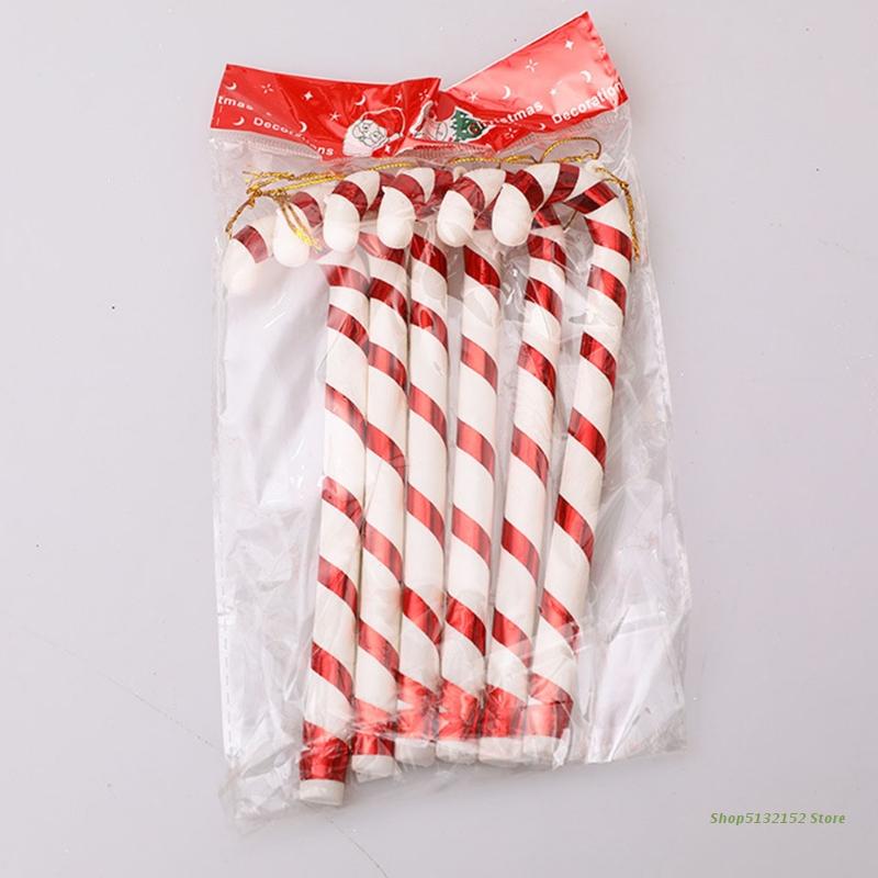 QX2E 6 Pcs Candy Christmas Cane Xmas Trees Pendant Year Party Office Living Room Outdoor Garden Home Decorations