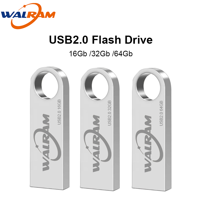 WALRAM USB Flash Drive 2.0 32GB 64GB 128GB waterproof silver U Stick Mini Pen Drive Metal Memory Stick Business