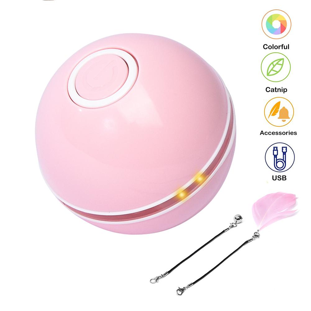 Balle rotative à LED pour chat, jouet intelligent et interactif, coloré, Rechargeable par USB, accessoire électronique pour chaton: Pink