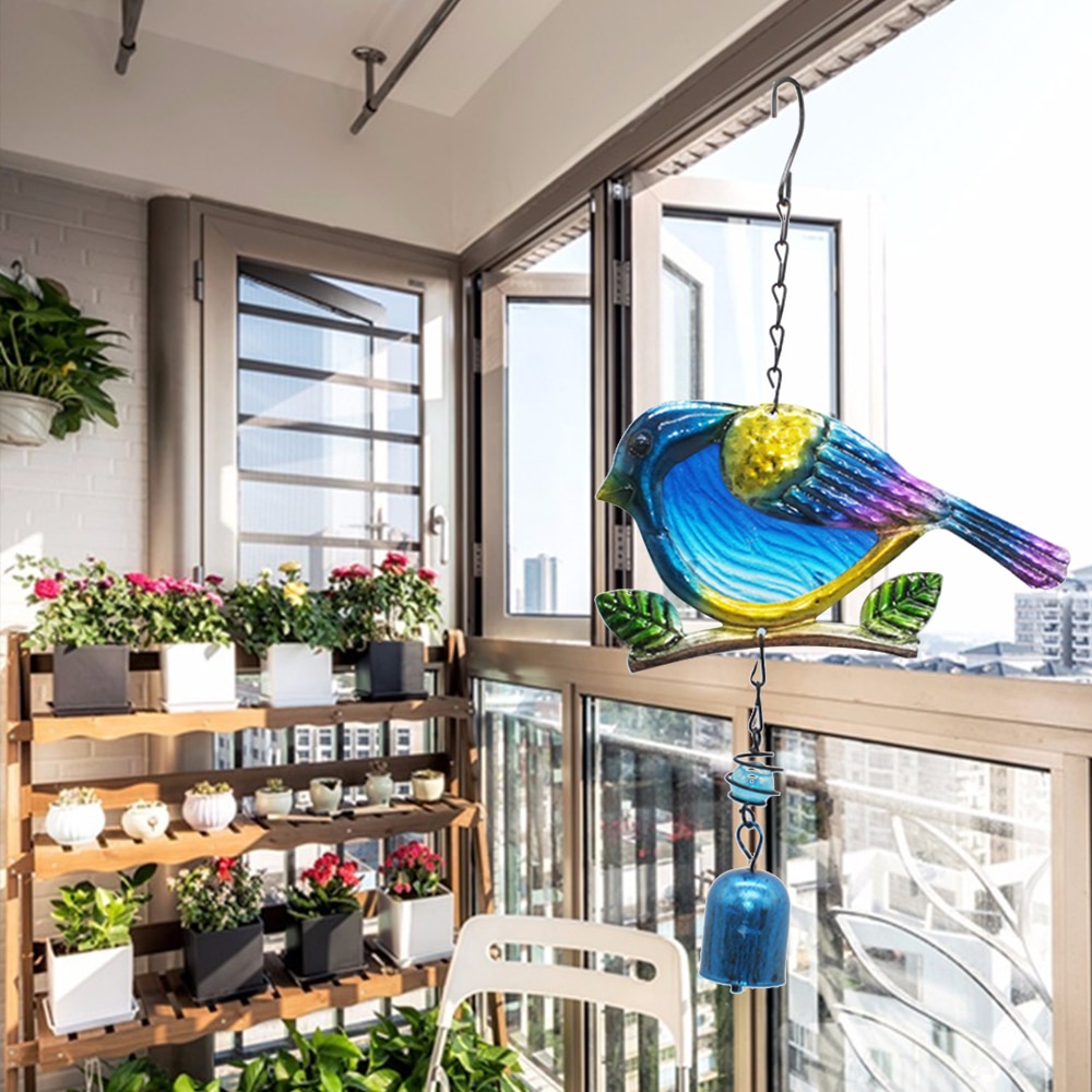 Portable Metal Glass Decor Wind Chimes Cute Bird Wind Chimes Home Window Balcony Yard Hanging Bells Outdoor Garden Ornament