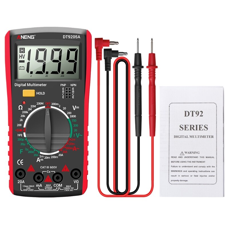 50LB AC/DC Digital Multimeter hFE Transistor Resistance Capacity Tester Electrical Tools 2000 Counts Diode Meter Tester