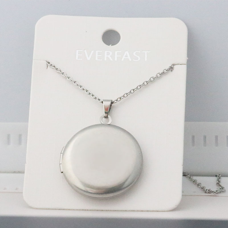 Everfast 1pc Glad Fotolijst Geometrische Ronde Hanger Kettingen Rvs Charmes Medaillon Ketting Vrouwen Geheugen Sieraden: steel color