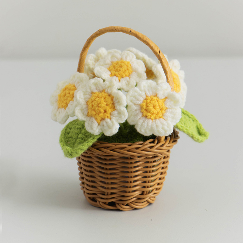 Stickade solrosor kruka konstgjorda blommor färdiga handvävda växter för kontor skrivbordsdekoration mini bröllopsprydnad: Svart