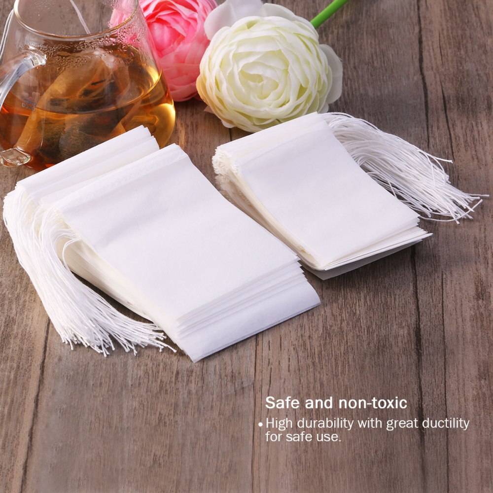 OUNONA 200pcs Drawstring Tea Bag Empty Tea Pouch Bags for Loose Leaf Tea Powder Herbs (White)