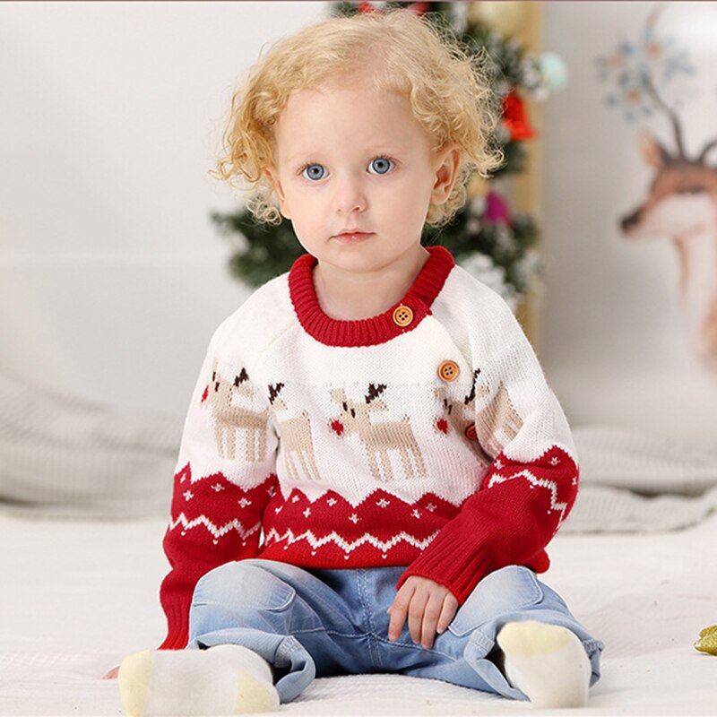 Baby drenge juletrøje til 0-24m børn efterår vinter varm langærmet tegneserie tøj jul elg mønster sweater pullover