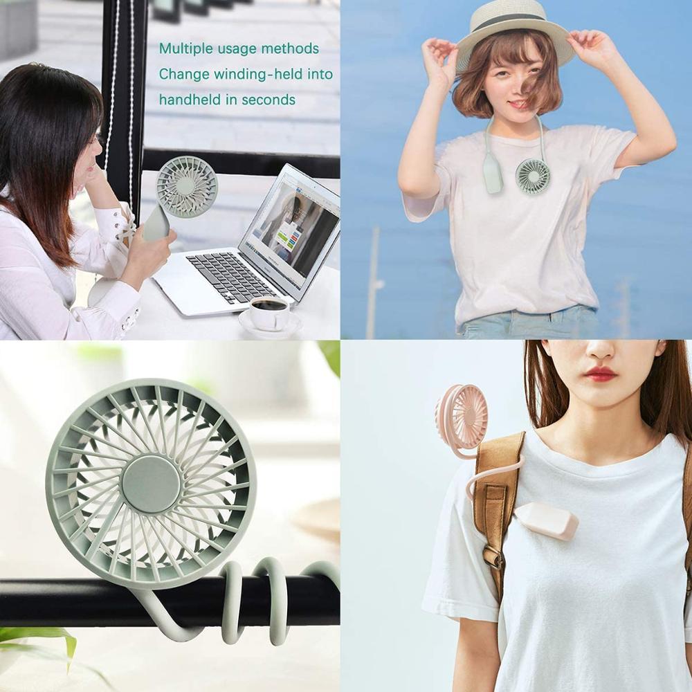 Ventilateur portable usb, ventilateur froid, mains libres, ventilateur de cou suspendu, mini ventilateur de sport rechargeable, 3- vitesses réglables, double ventilateur de cou pour la maison et le bureau