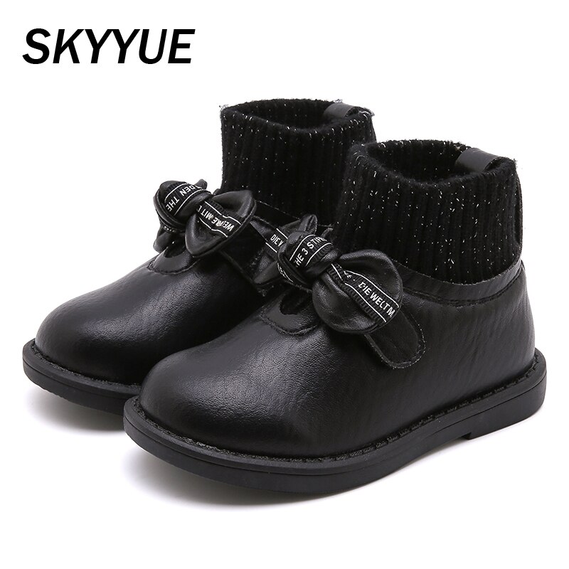 Winter Baby Girls Princess Boots Children Bow Ankle Boots Toddler Slip On Shoes Warm Brand Boots Soft Black Boots Shoes