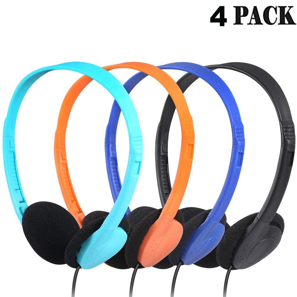 Kids Headphones With 3.5mm Pulg Wired Computer Headset Children Over Head Foldable Stereo Headset for IPhone iPad Tablet Mp3: Mix Color 4 Pack