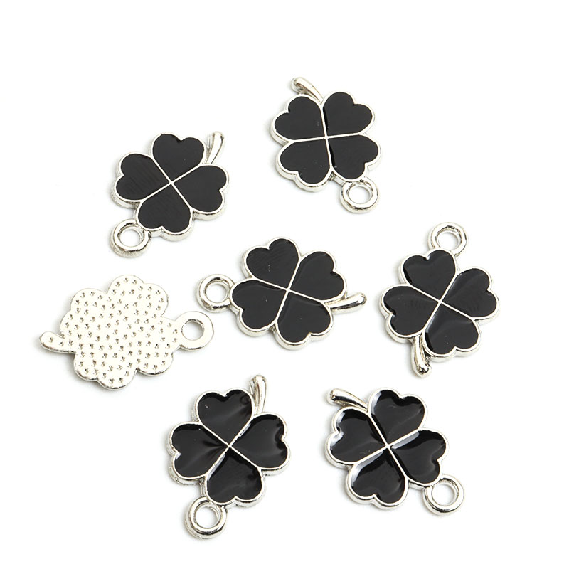 Dopamina trébol de cuatro hojas esmalte encantos 20 piezas DIY collar pulsera pendientes llavero amuleto colgantes accesorios de creativos: Rodio plateado