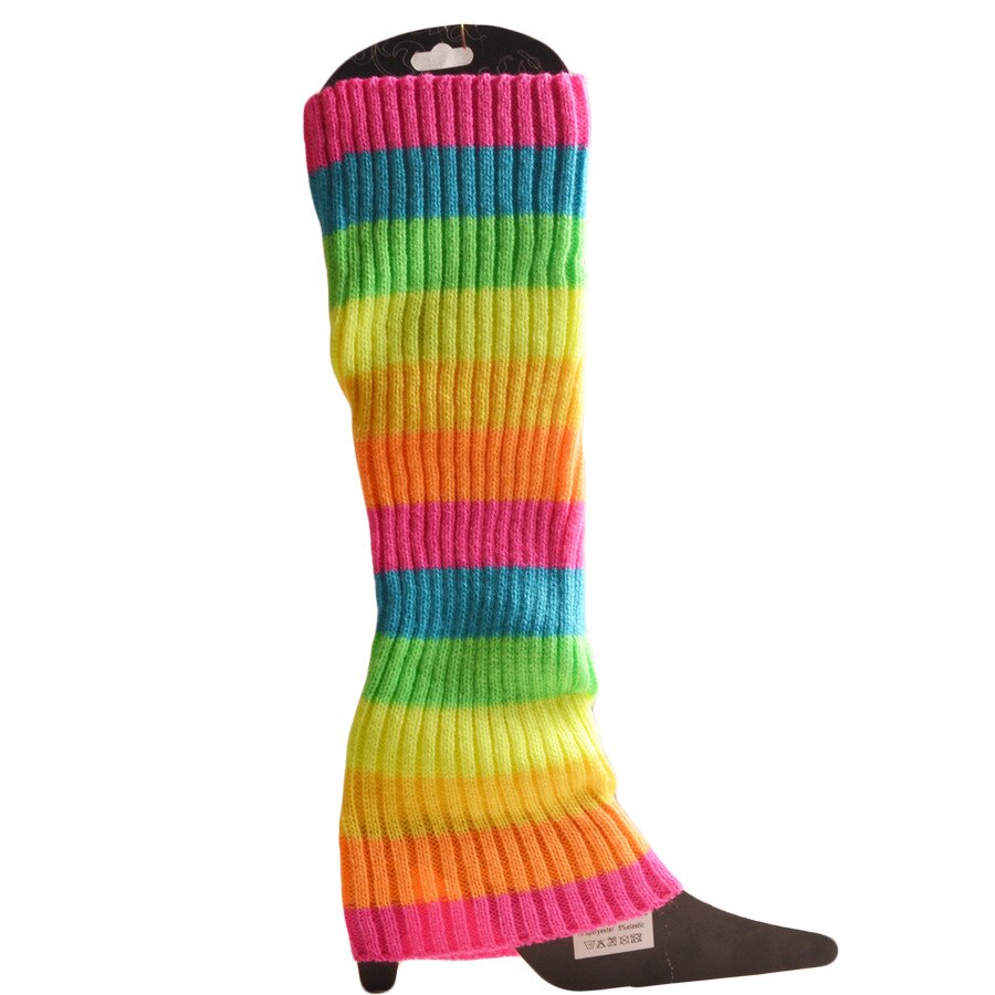 Jambières en tricot de couleur néon pour femmes, chaussettes côtelées brillantes sans pieds, Punk noir, hauteur des genoux, gothique, Hip-hop Rock, Halloween des années 80: MULTI