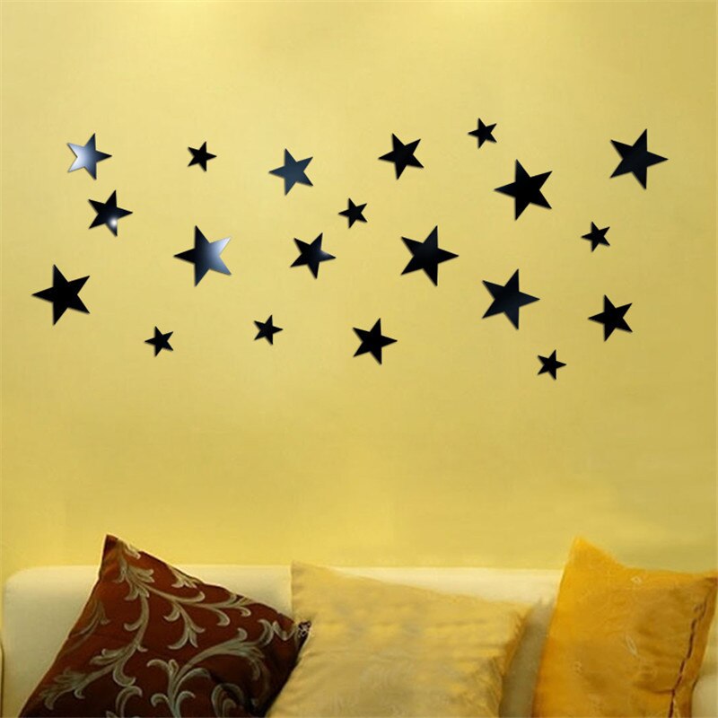 3D Mirror Star Wall Sticker DIY Art Removable Decal Vinyl Acrylic Home Decor Reflective Wall Decals for Home Decoration Mirrors: Black