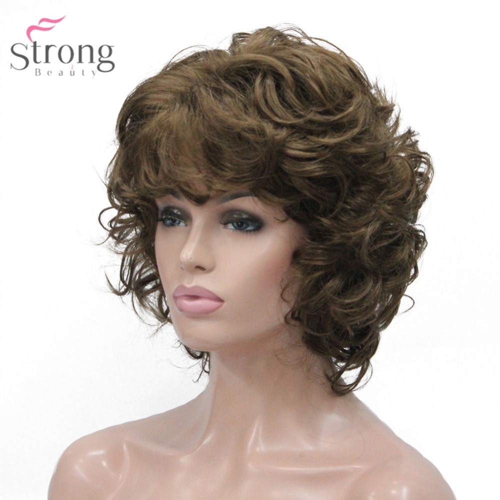 StrongBeauty damska peruka syntetyczna naturalne włosy blond/czarne włosy krótkie peruki z kręconymi włosami