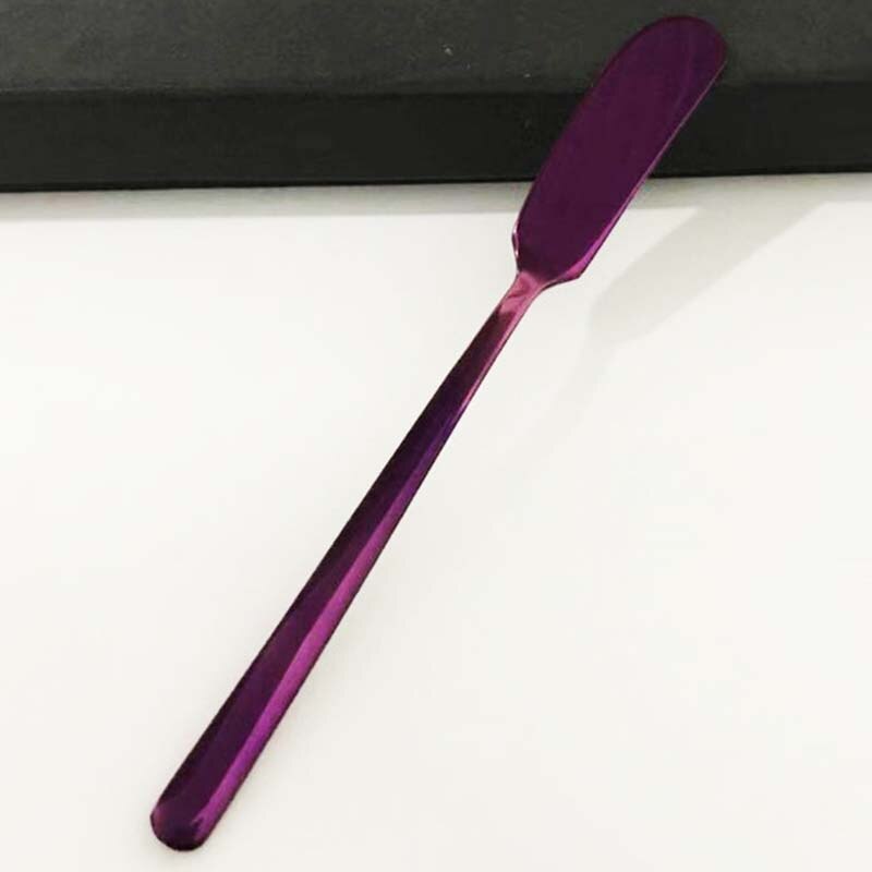304 Stainless Steel Butter Knife Long Handle Jam Butter Spatula Western Tableware Cream Knurling Knife Kitchen Cheese Tools: Purple