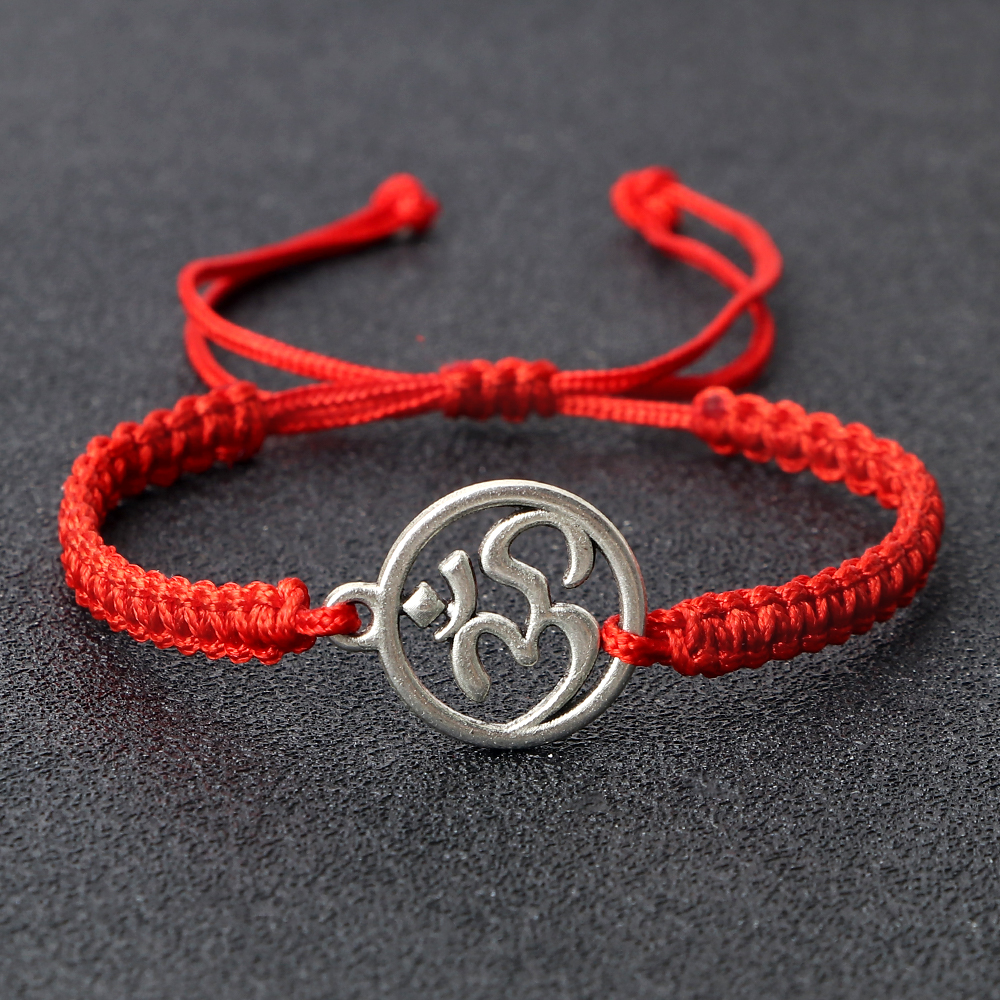 Charm OM símbolo hecho a mano cuerda trenzada ajustable rojo negro pulseras mujeres hombres joyería de de la suerte para Amiga oración