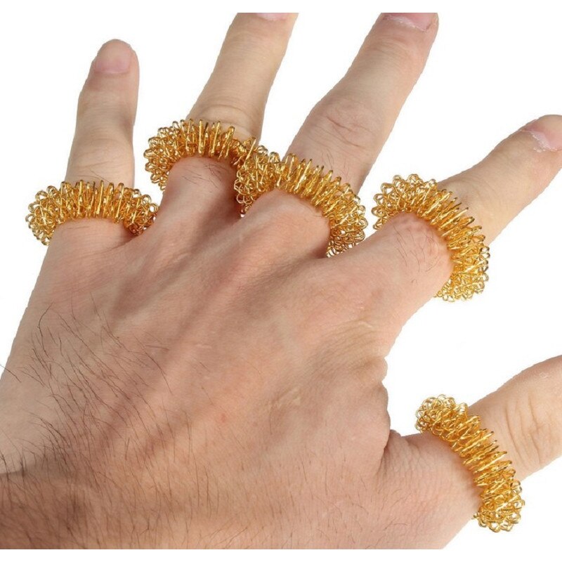 5 Stks/set Rvs Vinger Massage Ring Acupunctuur Ring Therapie Ontspannen Hand Bloedsomloop Pijnbestrijding Gezondheidszorg: Goud