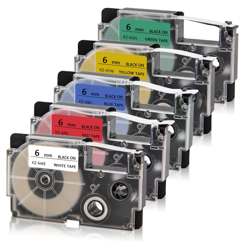 Absonic label tape xr -6x xr -6we 6mm*8m kompatibel til casio kl -170 kl-60 printerbånd xr -6rd xr -6bu xr -6yw xr -6gn labelmaker