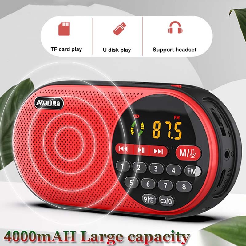4000mAH Rechargeable FM Radio Portable Speaker Music Player with LED Display Support TF Card U Disk 3.5mm Headphone Jack