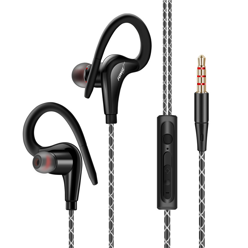 3.5mm Oor opknoping Sport oortelefoon 1.25 m oorhaak Bedrade Hoofdtelefoon Voor iPhone smartphone In-Ear Waterdichte Headsets Met Microfoon: Black
