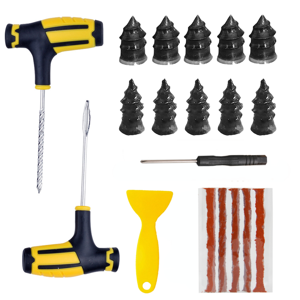 PWS-Kit de herramientas de reparación de neumáticos de coche, Kit de reparación de pinchazos de neumáticos sin cámara de goma, herramienta de tachuelas para bicicleta, juego de reparación de neumáticos de motocicleta: Rojo