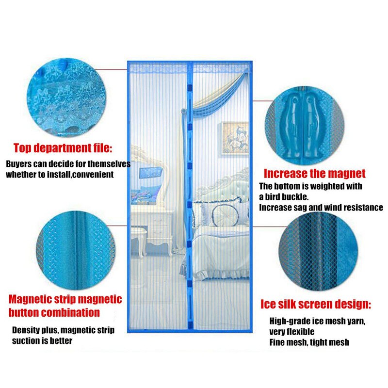 Håndfri magnetisk myggenet dørnet anti flyve insekt myggedør skærm anti-mygg magnetisk gardin mesh til døren