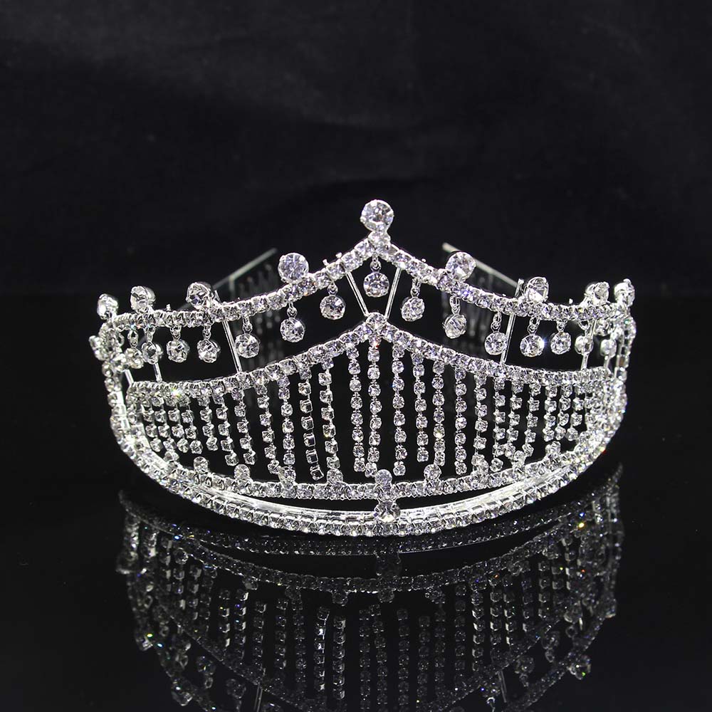 AINAMEISI Bridal Tiaras and Crowns Tassel Rhinestone Big Pageant Crown Women Wedding Headbands Hair Jewelry: 5