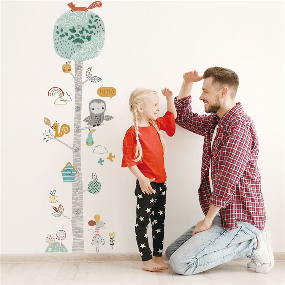 Kid höjd linjal tapet tecknad djur träd höjd mått vägg klistermärken för barn rum dekor tillväxt diagram plantskola dekoration