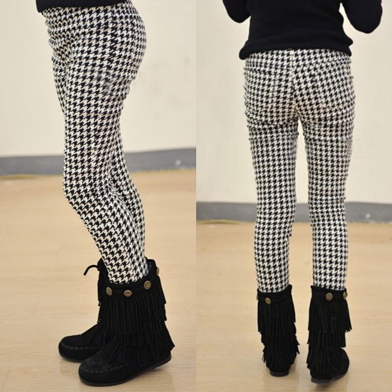 Ragazze di Autunno della Molla Dei Pantaloni Della Matita Ragazze Pied De Poule Leggings Classica Rondine Gird Skinny Calzamaglie Elastico In Vita
