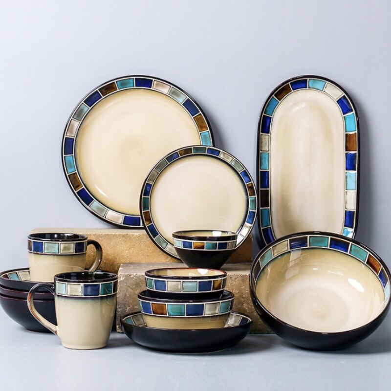 Cartoon Dinner Plate Set Ceramic Kitchen Plate Breakfast Tableware Set Food Dishes Rice Salad Noodles Bowl Soup Kitchen