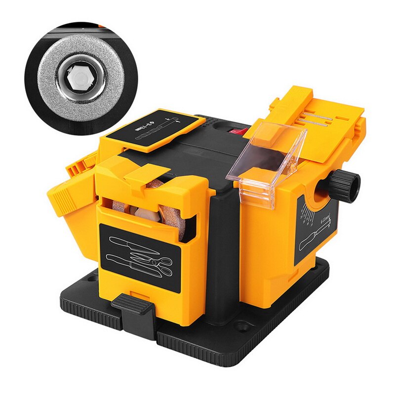 3 In 1 Professionele Elektrische Messenslijper Boor Slijpen Machine Keuken Mes Scherpere Slijper Slijper: yellow A