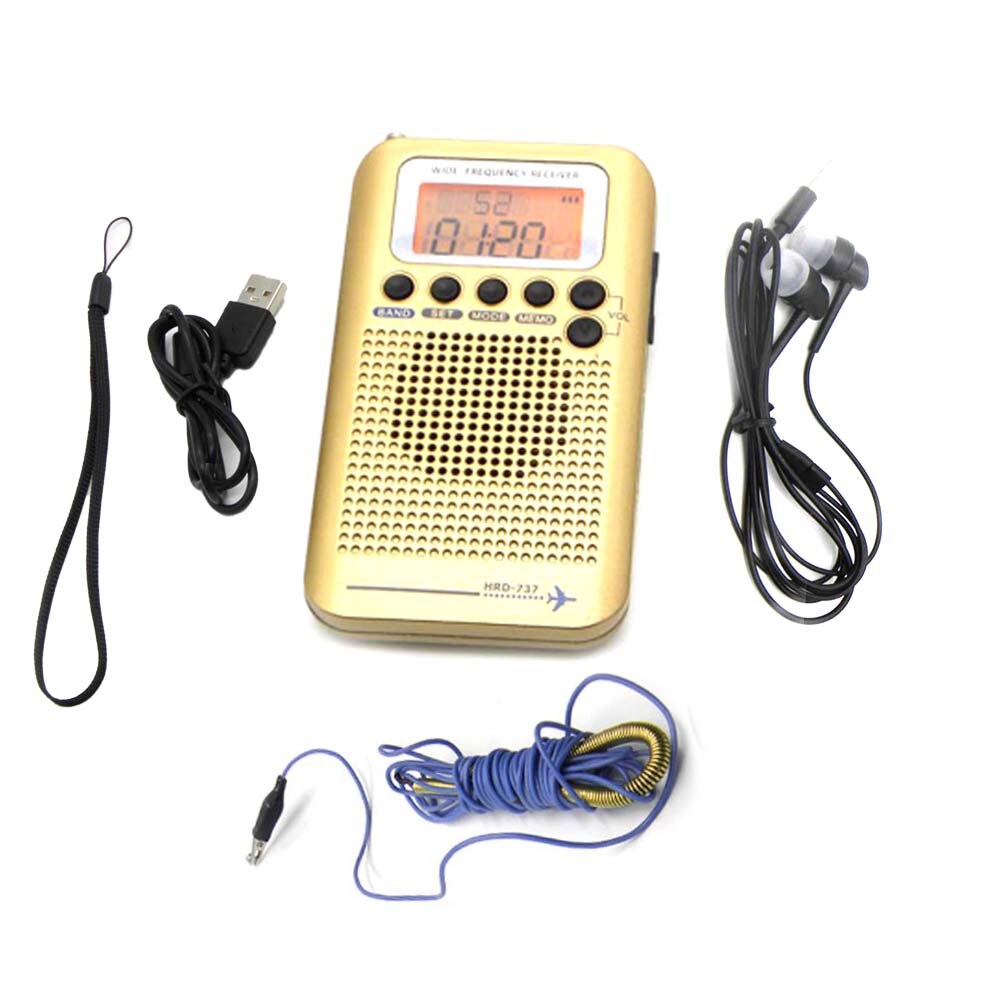 Aircraft Band Radio Receiver VHF Portable Full Band Radio Recorder for AIR/FM/AM/CB/VHF/SW Radio: gold