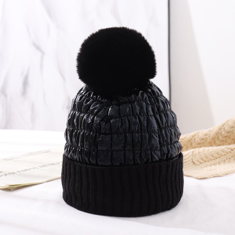 Cntang hoed voor dames, warme wintermutsen, donsmutsen, imitatie konijnenbont pompon, reflecterende mutsen, dames casual pet