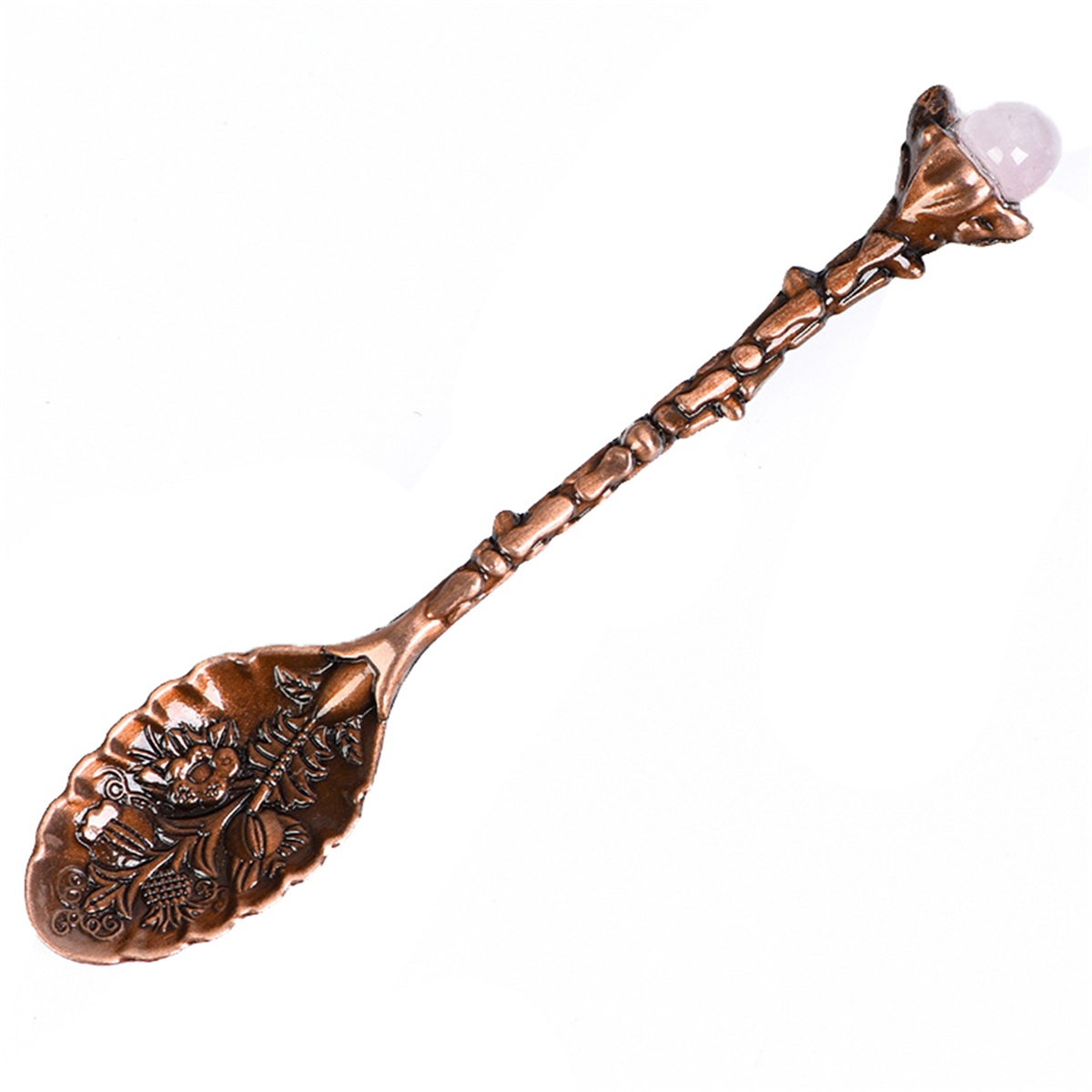 Crystal Head Spoon Dining Bar Vintage Royal Style Spoons Alloy Carved Leaf Mini Coffee Spoon Dessert Tea Home Decor: light green