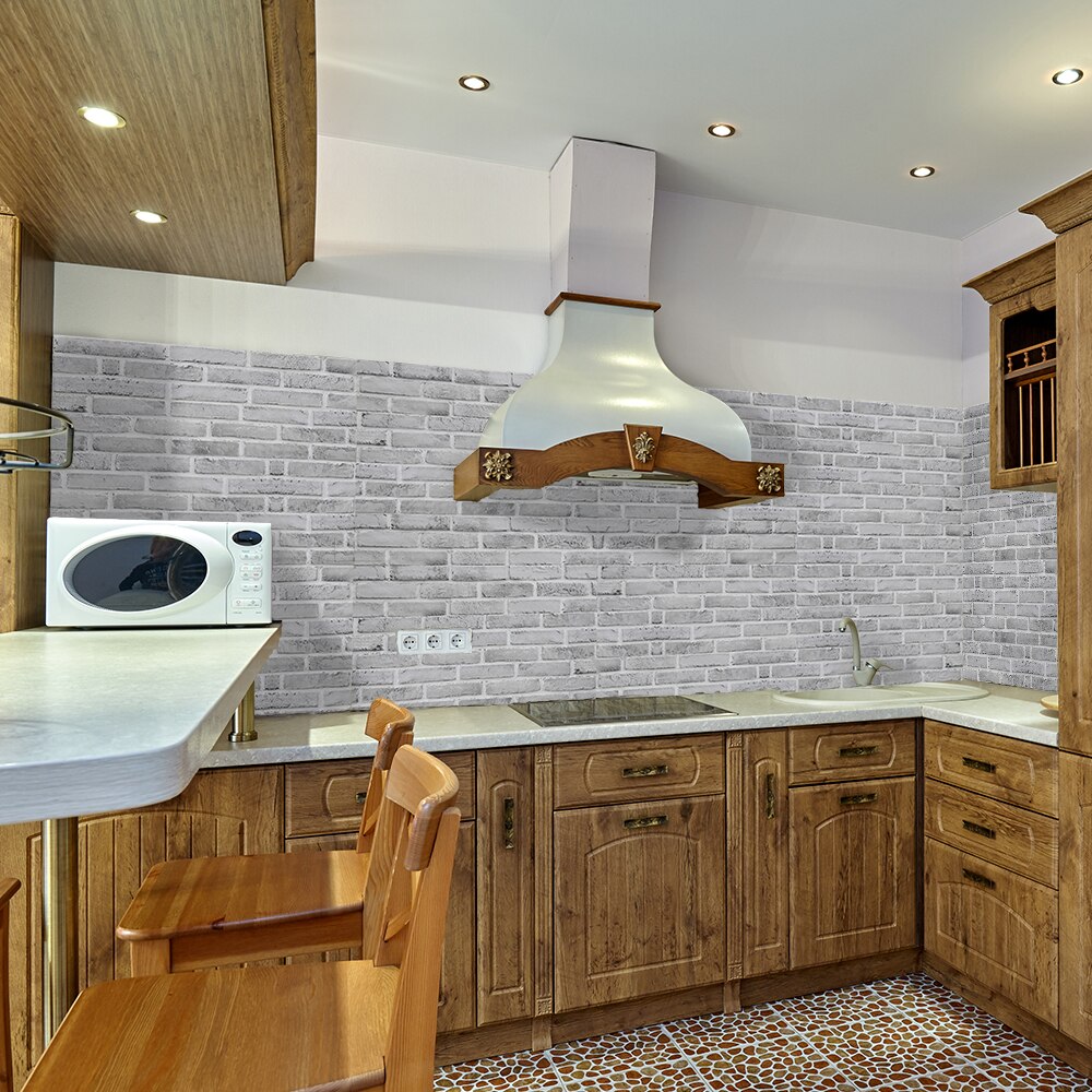 Funlife® AMERICAN STYLE™14pcs White Brick Backsplash Tile Stickers Floor Makeover Furniturn Waterproof Bathroom kitchen decal