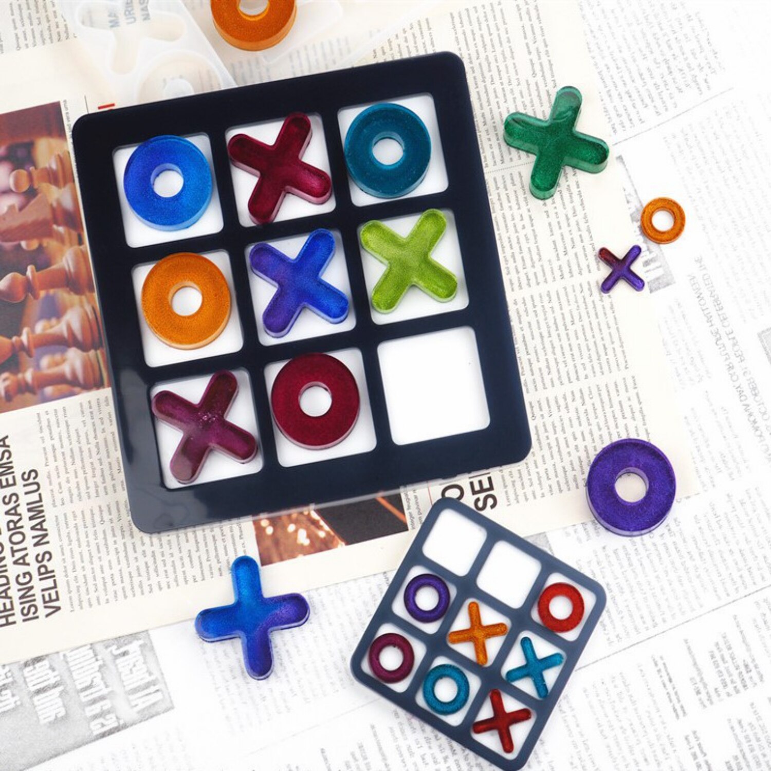 Tic Tac Toe OX gra w szachy lustro silikonowe formy odlewnicze dla majsterkowiczów żywica Uv epoksydowa biżuteria narzędzia Craft Handmade Making mały rozmiar