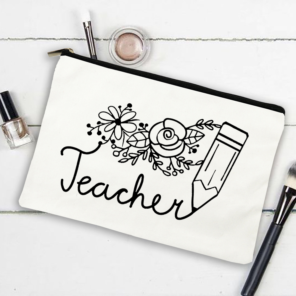 Kaffee Geben Mir Lehrer Energie Frauen Leinwand Kosmetische Fällen Taschen machen-hoch Tasche Handtasche Lippenstift Organizer Lehrer der Schild Beste: W16351-TBWH-D