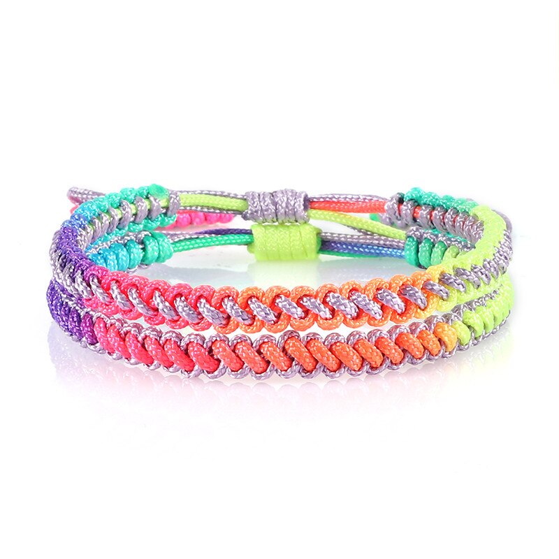 Pulsera de cuerda con nudos trenzados para hombre y mujer, brazalete con amuleto de la suerte, Color degradado, joyería tejida, Unisex, Original, hecho a mano: Set 1