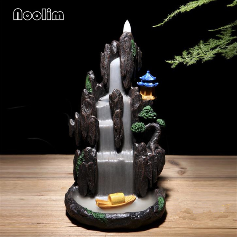 Resin High Mountain Waterfall Backflow Incense Burner Meditation Smoke Waterfall Aromatherapy Censer Home Decor Ornaments: 5