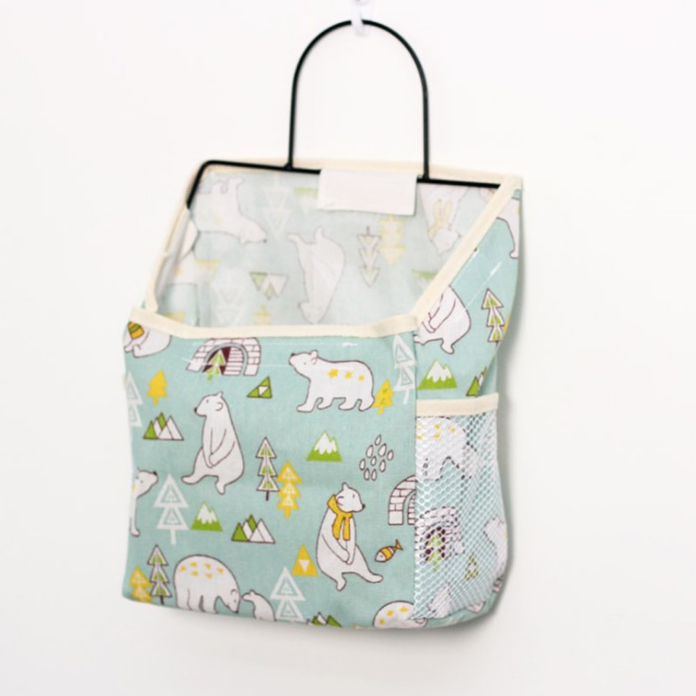 1Pc Lattice Hanging Storage Bag Bedside Storage Organizer Dorm Room Phone Book Magazine Storage Bag Holder With Hook Bed Pocket: Green Polar Bear