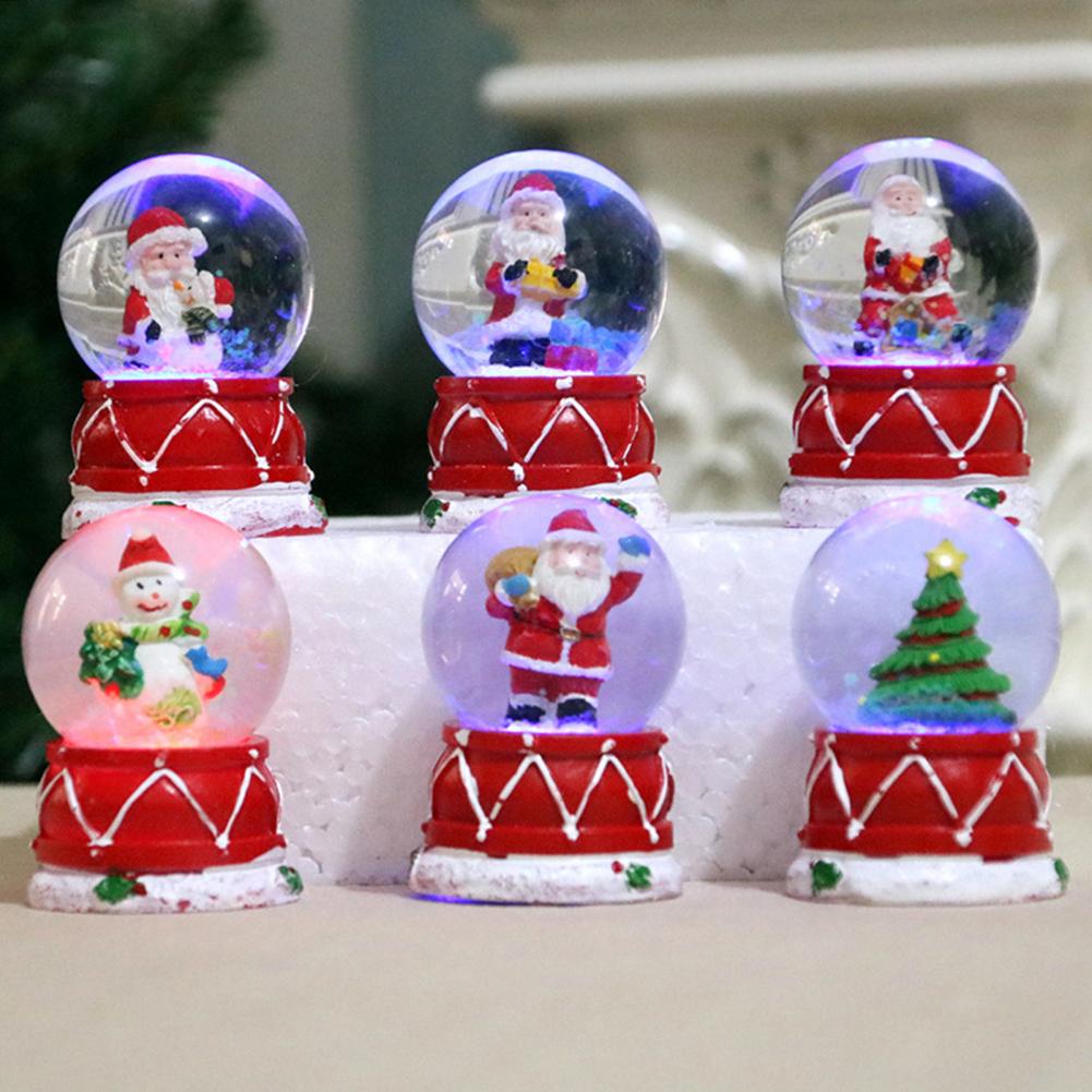 Resin Music Box Crystal Ball Snow Globe Glass Lights Christmas With Speaker Spinning Santa Claus Crafts Desktop Decoration