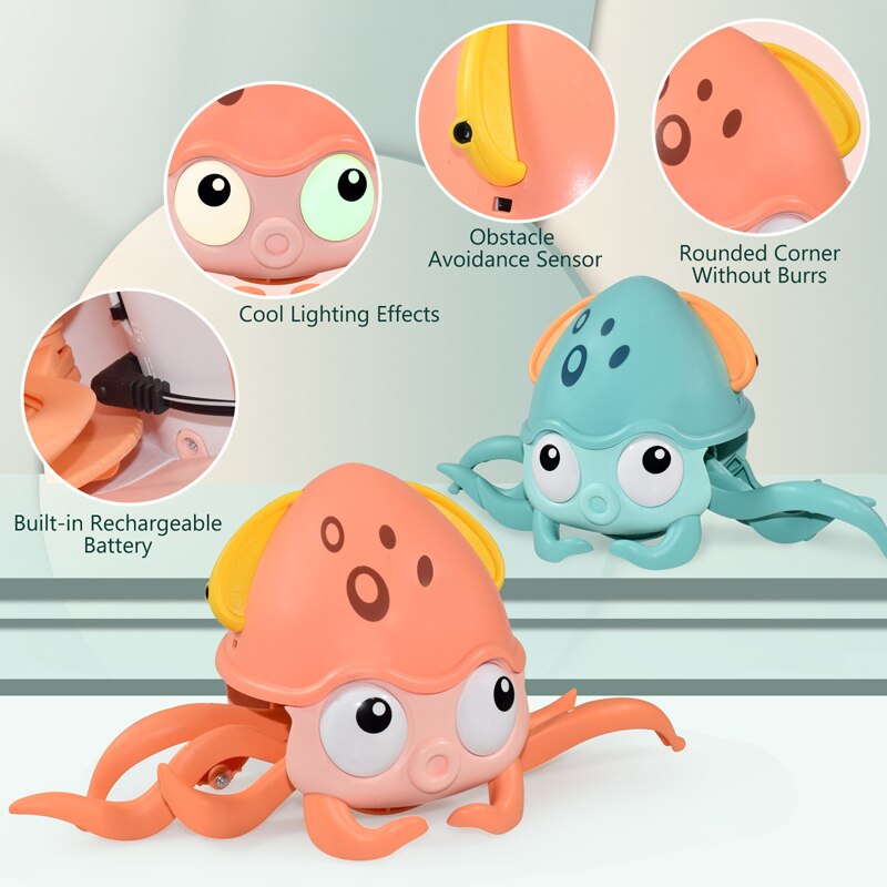 Elektrische Krab Octopus Dynamische Muziek Koel Licht Automatische Inductie Obstakel Vermijden Interactieve Ouder-kind Speelgoed Voor Kinderen