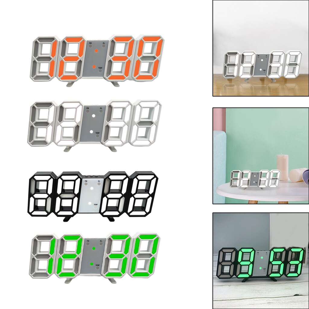 3D Digital LED Wall Clock 12/24 Hour Display Nightlight Time Alarm Clock
