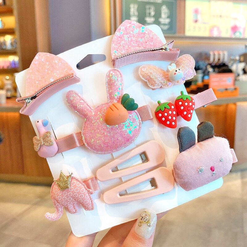 18/24 Stks/set Baby Haar Clips Haarband Bows Baby Girl Haaraccessoires Hoofdband Meisjes Chiffon Cartoon Haarspeldjes Elastische Haar band: Rabbit-10 Pcs-Bag