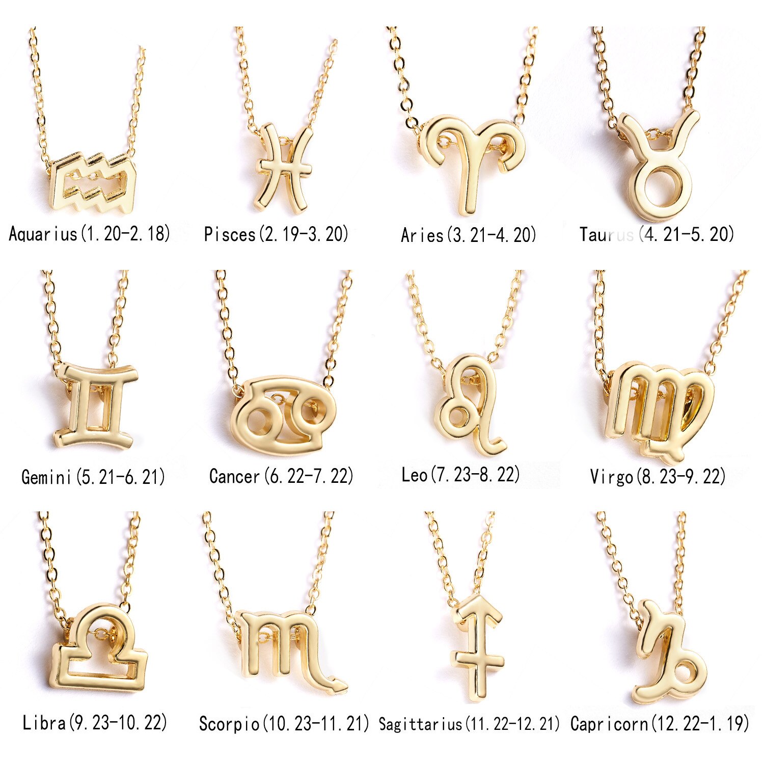 12 Constellation Pendant Gold Necklace Jewelry Choker Necklace Zodiac Sign Charm Necklace Birthday Wish Card for Women Girl