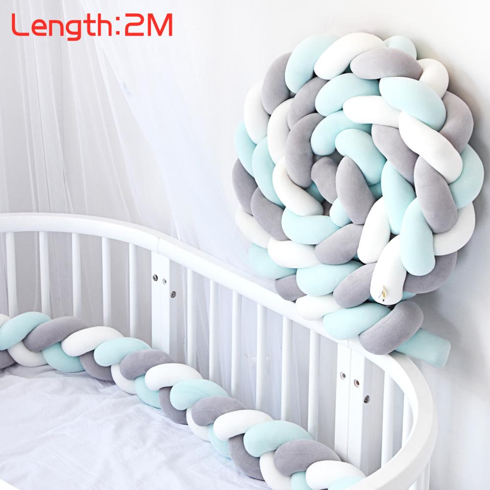 2M Baby Bed Bumper Voor Pasgeboren Baby Bumper Voor Jongens Meisjes Baby Crib Bumper Cot Protector Cuna Para Bebe vangrail Voor Bed Room: Green-Grey-White