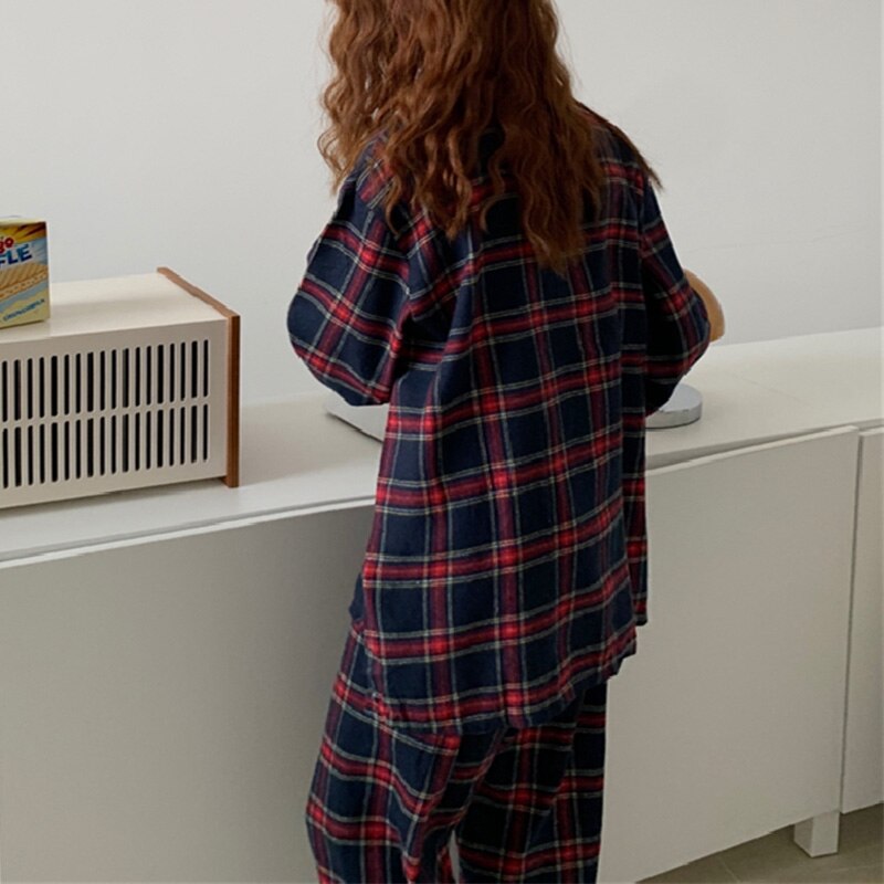 1 sett par pyjamas sett rutenett farge hjemmeklær for kvinner menn nattøy myk bomull pyjamas par pyjamas mujer hjemmedresser