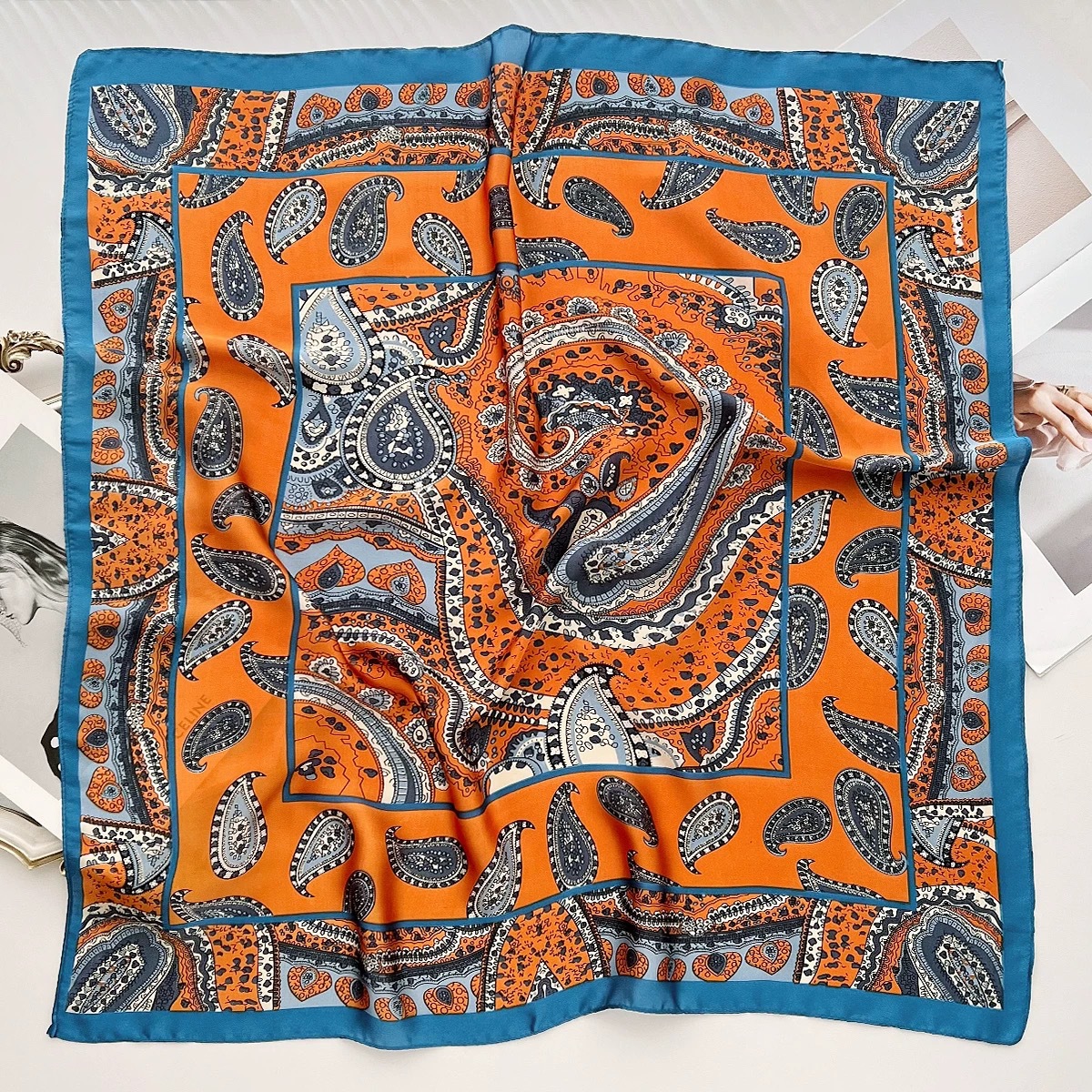 Pañuelo de seda de lujo para mujer, pañuelo cuadrado de seda, bolso, bufanda para mujer, pañuelo de seda de SJ01: Caqui