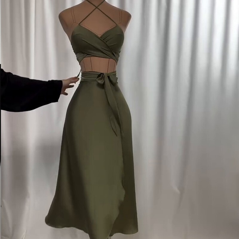 Elegante Leoparden-lange Kleider, 2-teiliges einstellen für Damen, Sommerurlaub, sexy vollbusiger, bauchfreie Spitzen, Maxiröcke, Anzüge, böhmische Strand-Clubwear