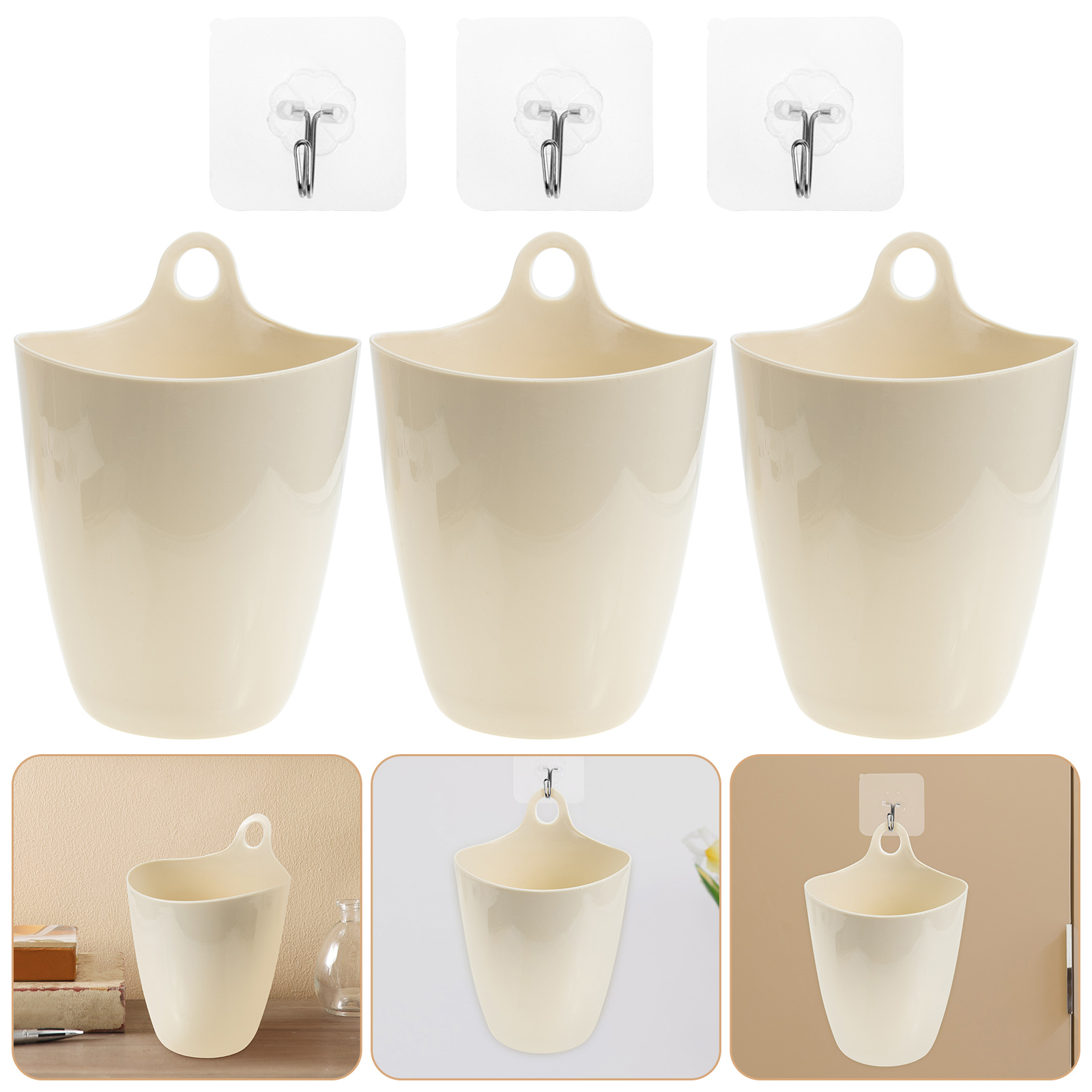 3 Sets of School Dormitory Trash Can Hanging Garbage Can Plastic Desktop Organizer